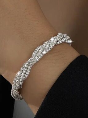Sterling-Effect Twisted Crystal Tennis Bracelet - Silver